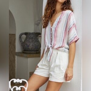 Rails Linen Blend Thea Tropic Stripe Button Up Tie Knot Shirt Womens Size XXL